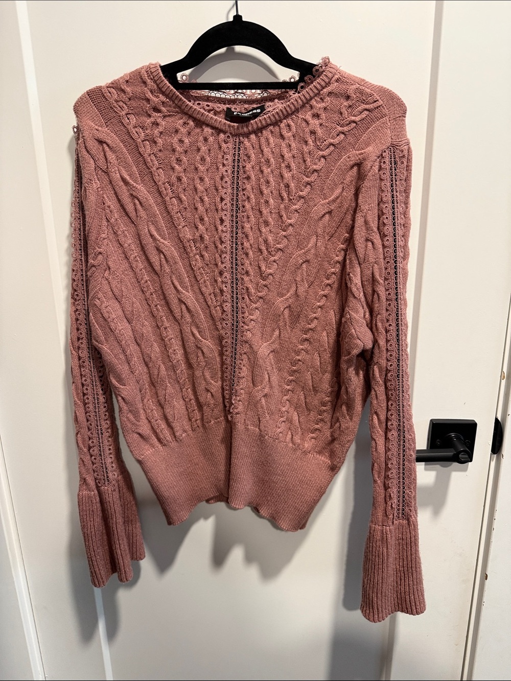 Express Blush Cable Knit Crewneck Sweater